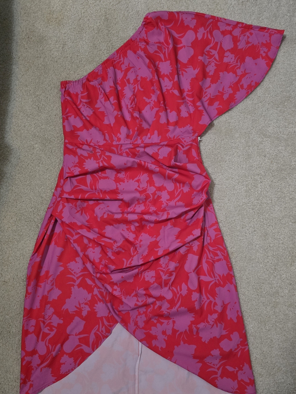 SHEIN One-Shoulder Floral Fuchsia & Pink Dress
